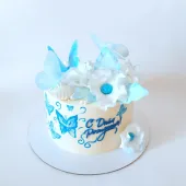 Торт с росписью и голубыми цветами